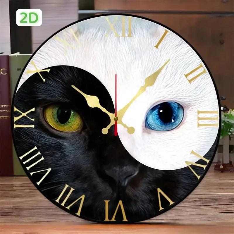 Yin-Yang Cat Wooden Wall Clock Mystic Wall Decor-MoonChildWorld