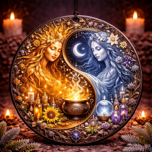 Yin-Yang Celestial Goddess Yule Ceramic Ornament – Sun and Moon Pagan Ornament-MoonChildWorld