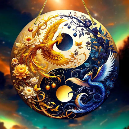 Yin Yang Dragon And Phoenix Suncatcher Acrylic Window Hanging-MoonChildWorld