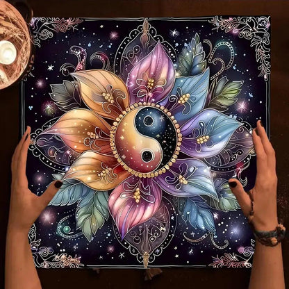 Yin-Yang Mandala Tarot Card Table Cloth Wicca Altar Cloth Floral Tarot Tablecloth For Divination Tarot Mat-MoonChildWorld