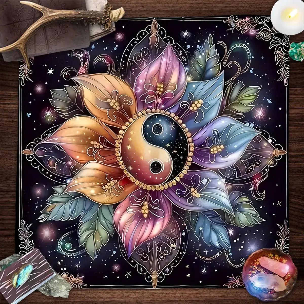 Yin-Yang Mandala Tarot Card Table Cloth Wicca Altar Cloth Floral Tarot Tablecloth For Divination Tarot Mat-MoonChildWorld