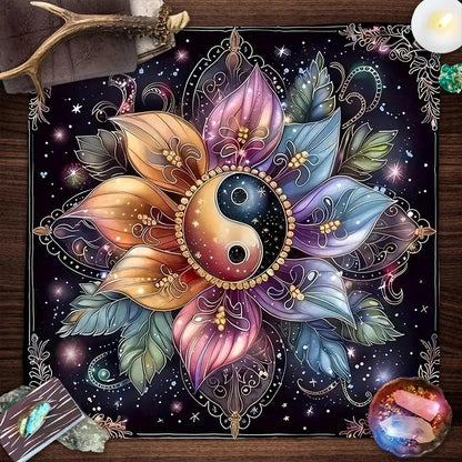 Yin-Yang Mandala Tarot Card Table Cloth Wicca Altar Cloth Floral Tarot Tablecloth For Divination Tarot Mat-MoonChildWorld