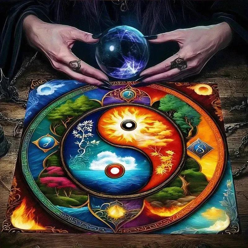 Yin Yang Nature Harmony Tarot Tablecloth – Sacred Symbol Altar Cloth for Divination, Meditation & Cosmic Decor-MoonChildWorld