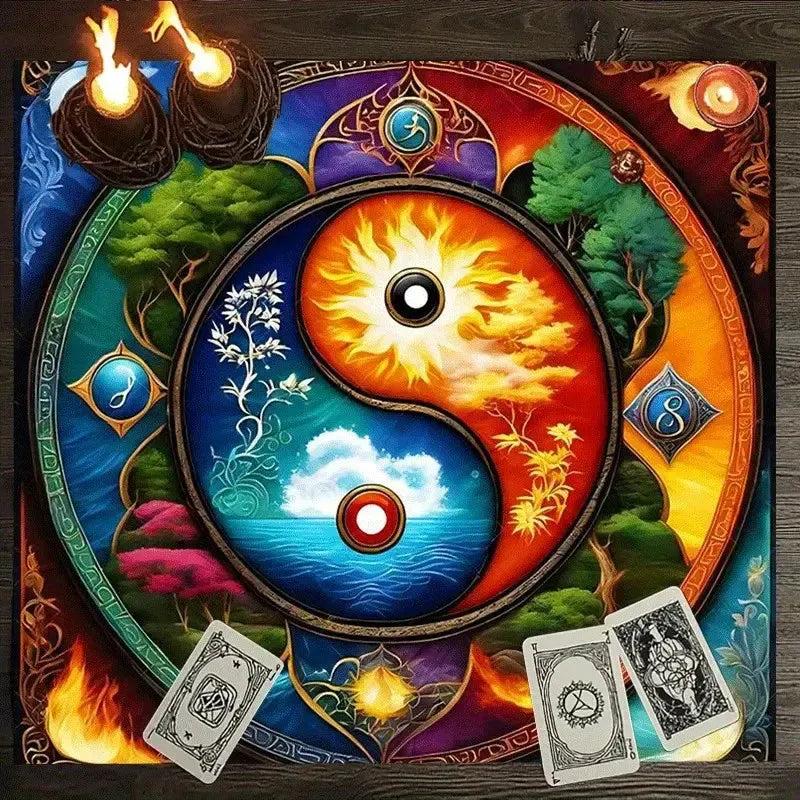 Yin Yang Nature Harmony Tarot Tablecloth – Sacred Symbol Altar Cloth for Divination, Meditation & Cosmic Decor-MoonChildWorld