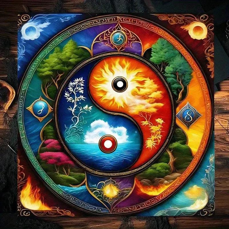 Yin Yang Nature Harmony Tarot Tablecloth – Sacred Symbol Altar Cloth for Divination, Meditation & Cosmic Decor-MoonChildWorld