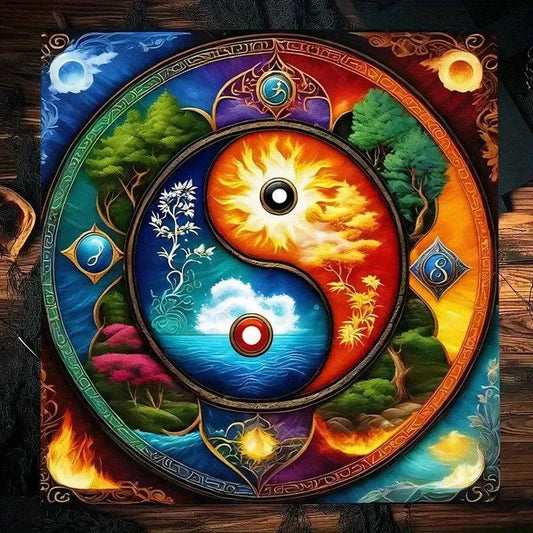 Yin Yang Nature Harmony Tarot Tablecloth – Sacred Symbol Altar Cloth for Divination, Meditation & Cosmic Decor-MoonChildWorld