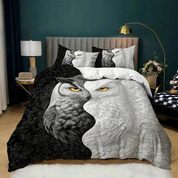 Yin Yang Owl Duvet Cover Set - Spirit Owl Bedding Set Witchy Home Decor-MoonChildWorld