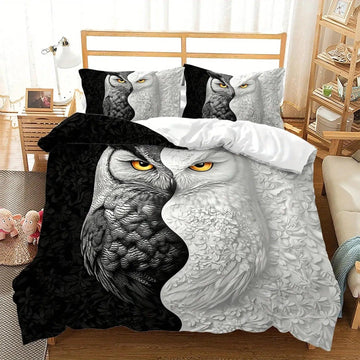Yin Yang Owl Duvet Cover Set - Spirit Owl Bedding Set Witchy Home Decor-MoonChildWorld