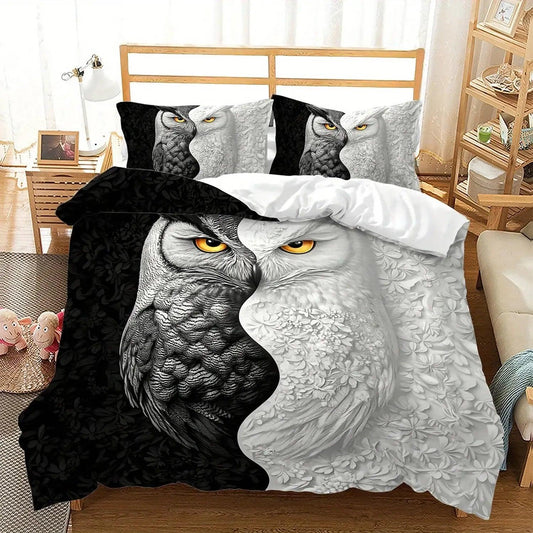 Yin Yang Owl Duvet Cover Set - Spirit Owl Bedding Set Witchy Home Decor-MoonChildWorld