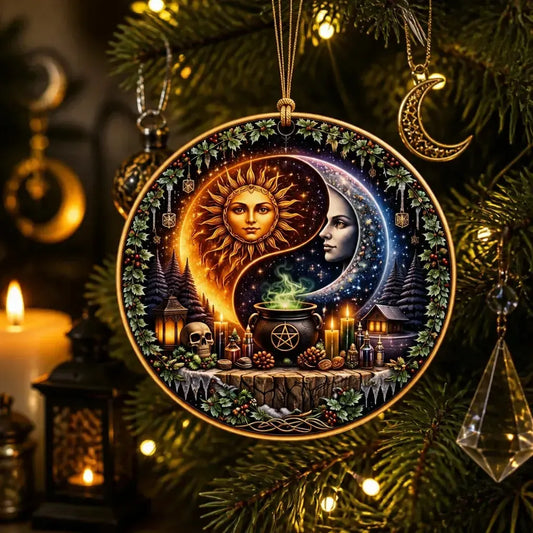 Yin-Yang Pagan Sun and Moon Yule Ceramic Ornament – Wiccan Christmas Home Decor_mockup_1.webp