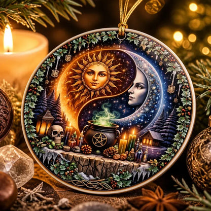 Yin-Yang Pagan Sun and Moon Yule Ceramic Ornament – Wiccan Christmas Home Decor_mockup_2.webp