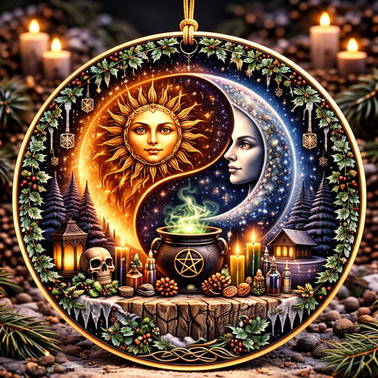 Yin-Yang Pagan Sun and Moon Yule Ceramic Ornament – Wiccan Christmas Home Decor-MoonChildWorld