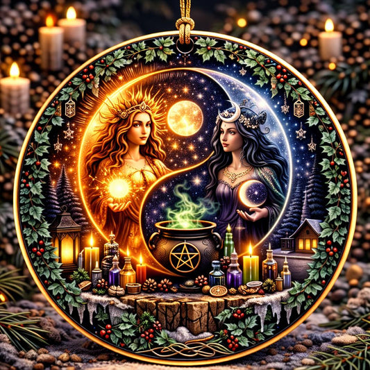 Yin-Yang Sun and Moon Goddess Wicca Yule Ceramic Ornament – Pagan Witchy Christmas Home Decor-MoonChildWorld