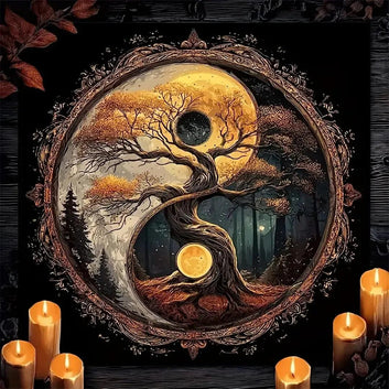 Yin-Yang Tree of Life Pagan Altar Cloth - Witchcraft Tarot Tablecloth for Reading Divination Wicca Home Decor-MoonChildWorld