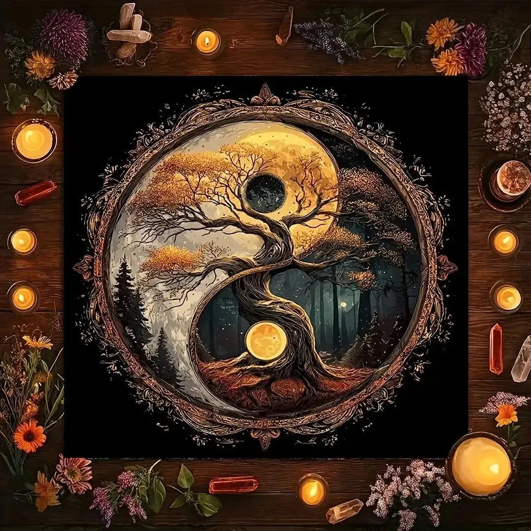 Yin-Yang Tree of Life Pagan Altar Cloth - Witchcraft Tarot Tablecloth for Reading Divination Wicca Home Decor-MoonChildWorld