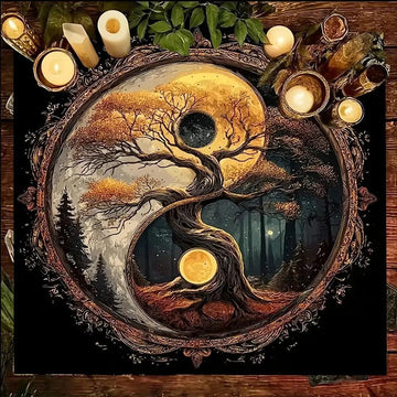 Yin-Yang Tree of Life Pagan Altar Cloth - Witchcraft Tarot Tablecloth for Reading Divination Wicca Home Decor-MoonChildWorld