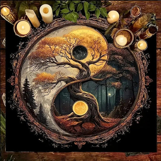 Yin-Yang Tree of Life Pagan Altar Cloth - Witchcraft Tarot Tablecloth for Reading Divination Wicca Home Decor-MoonChildWorld
