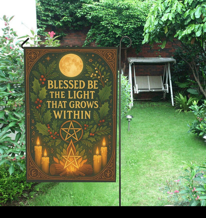Yule Celebration with Pentacle Wicca Garden Flag and House Flag Pagan Home Decor-MoonChildWorld