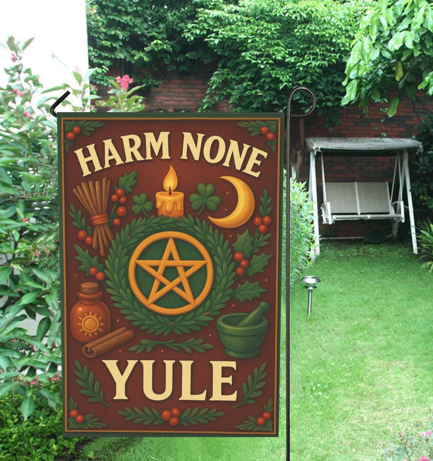 Yule Celebration with Pentacle Wicca Garden Flag and House Flag Pagan Home Decor-MoonChildWorld