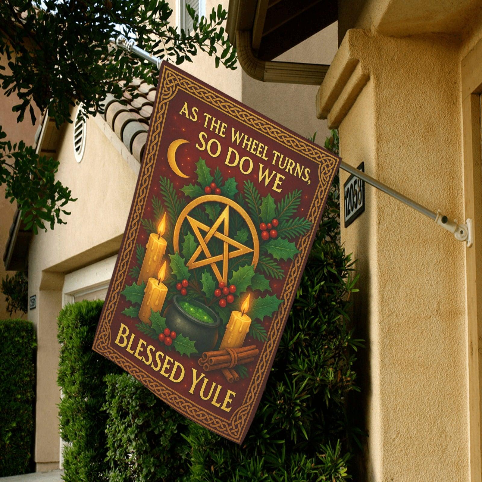 Yule Celebration with Pentacle Wicca Garden Flag and House Flag Pagan Home Decor-MoonChildWorld