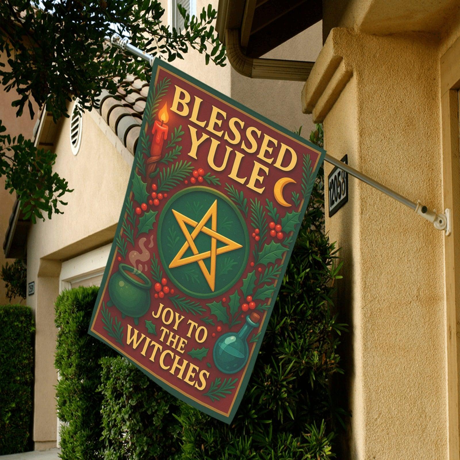 Yule Celebration with Pentacle Wicca Garden Flag and House Flag Pagan Home Decor-MoonChildWorld