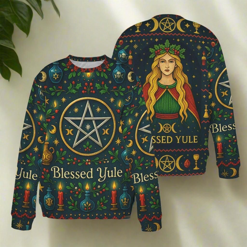 Yule Goddess Pagan Sweatshirt Blessed Yule Wicca Christmas Sweater-MoonChildWorld