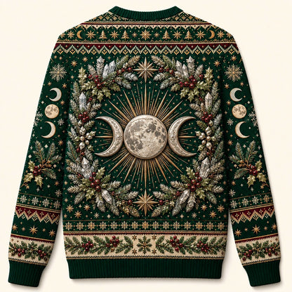 Yule Goddess Sweater Evergreen Triple Moon Winter Solstice Knit back view