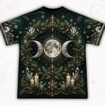 Yule Moon Goddess T-Shirt Evergreen Candle Winter Solstice Tee back view