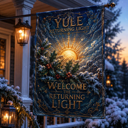Yule Returning Light house flag with Welcome the Returning Light winter design