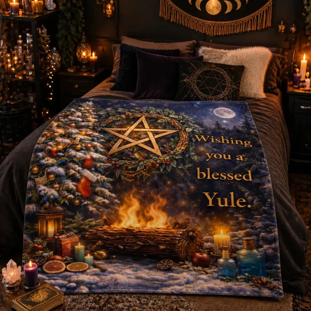 Yule Tree Pagan Pentacle Blanket for Wiccan Yule Decor_mockup_1.webp