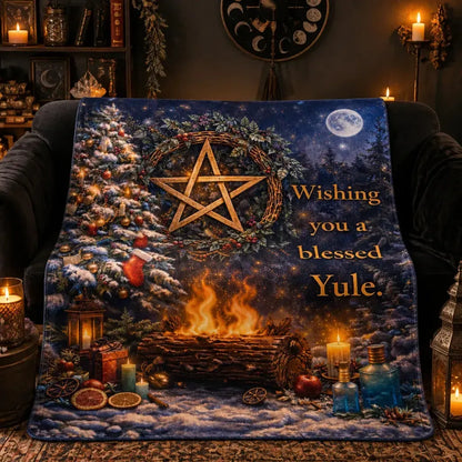 Yule Tree Pagan Pentacle Blanket for Wiccan Yule Decor_mockup_2.webp