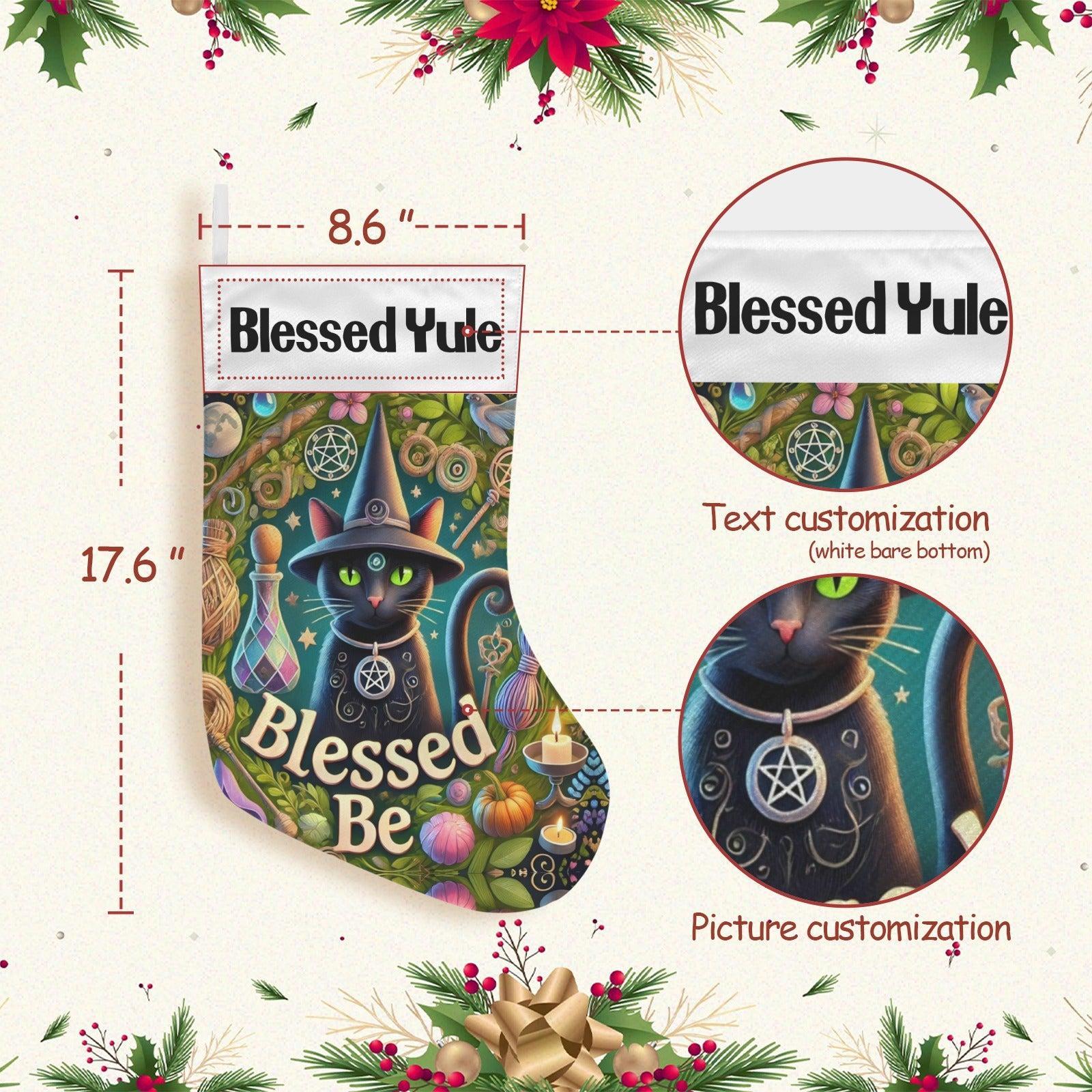 Yule Wicca Black Cat Witchy Christmas Stocking for Yule Decorations-MoonChildWorld