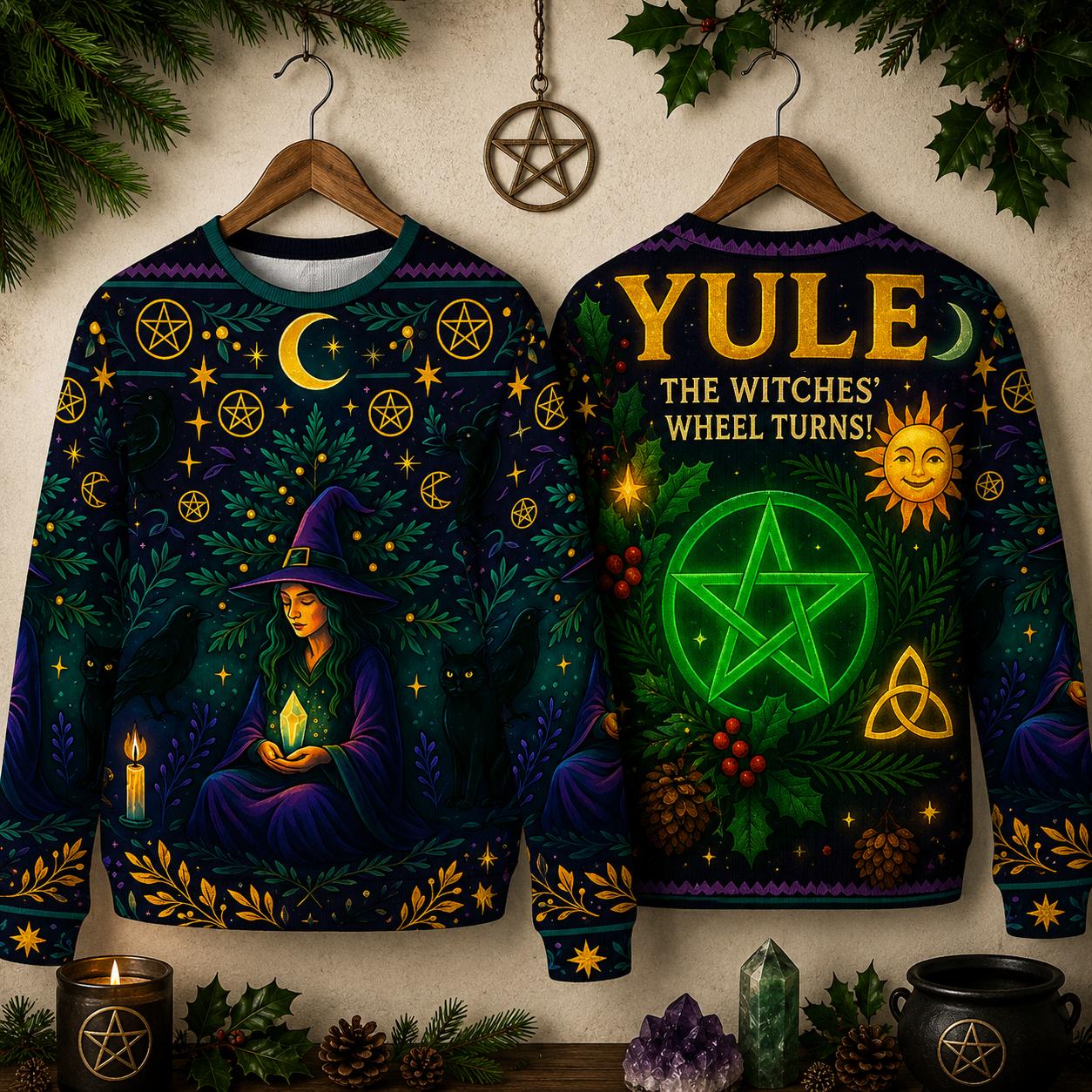 Yule Witch Christmas Sweater Wicca Christmas Sweatshirt-MoonChildWorld