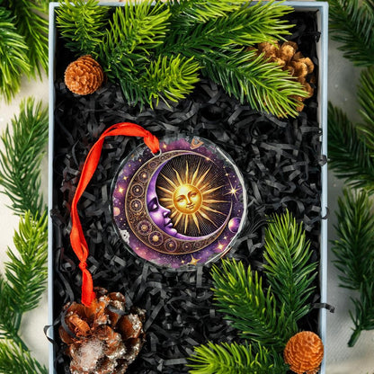 Celestial Sun Moon Goddess Glass Ornament Wicca Christmas Tree Ornament-MoonChildWorld