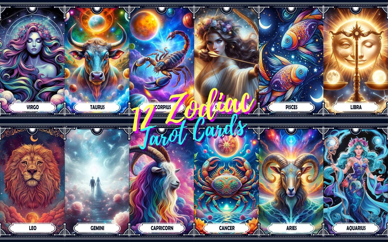 12 Zodiac Sign Tarot Cards Digital File-MoonChildWorld