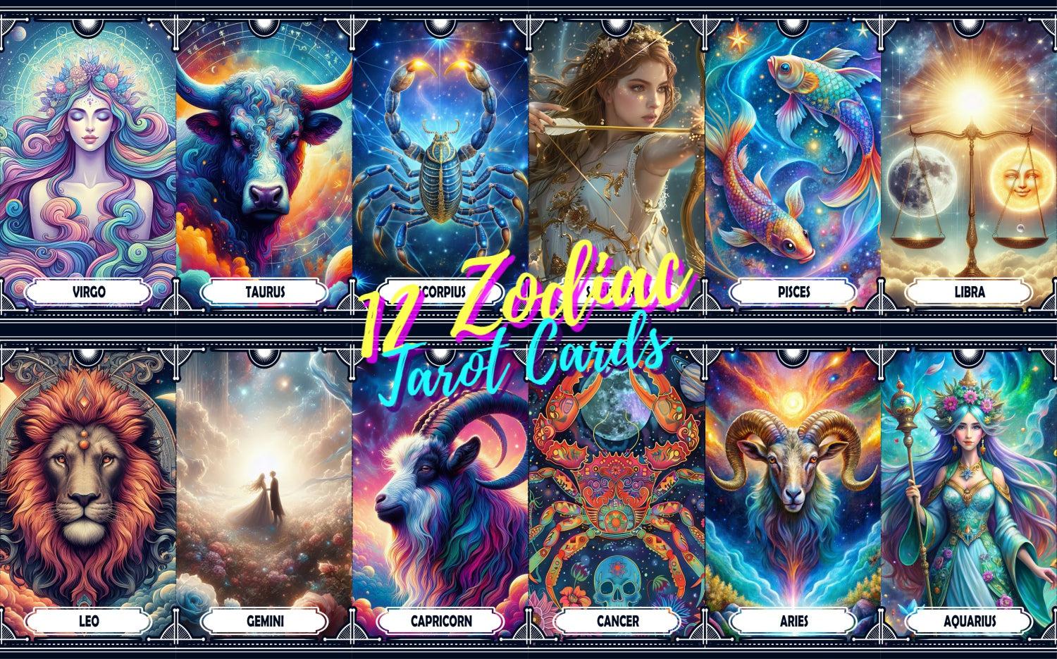 12 Zodiac Sign Tarot Cards Digital File-MoonChildWorld