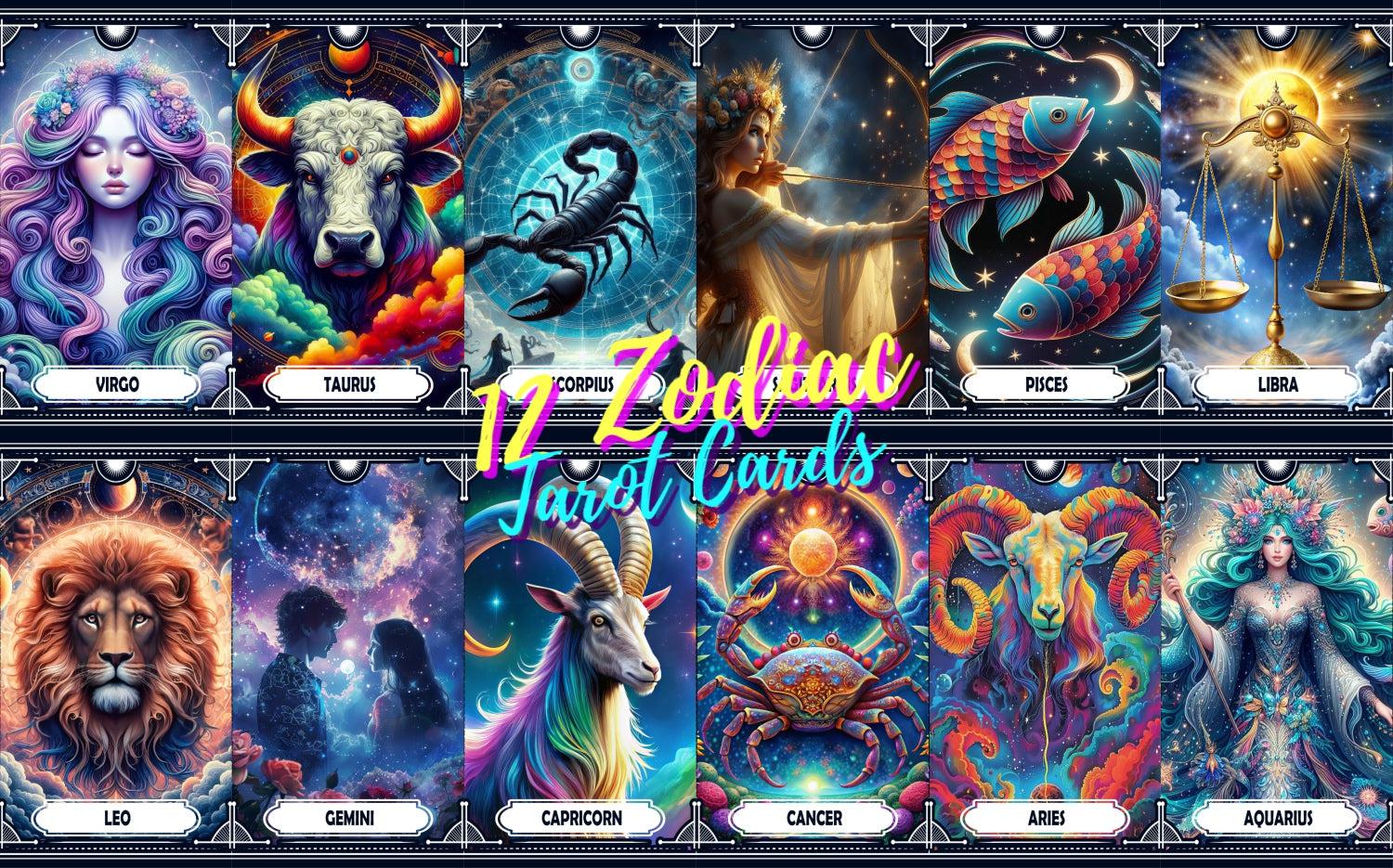 12 Zodiac Sign Tarot Cards Digital File-MoonChildWorld