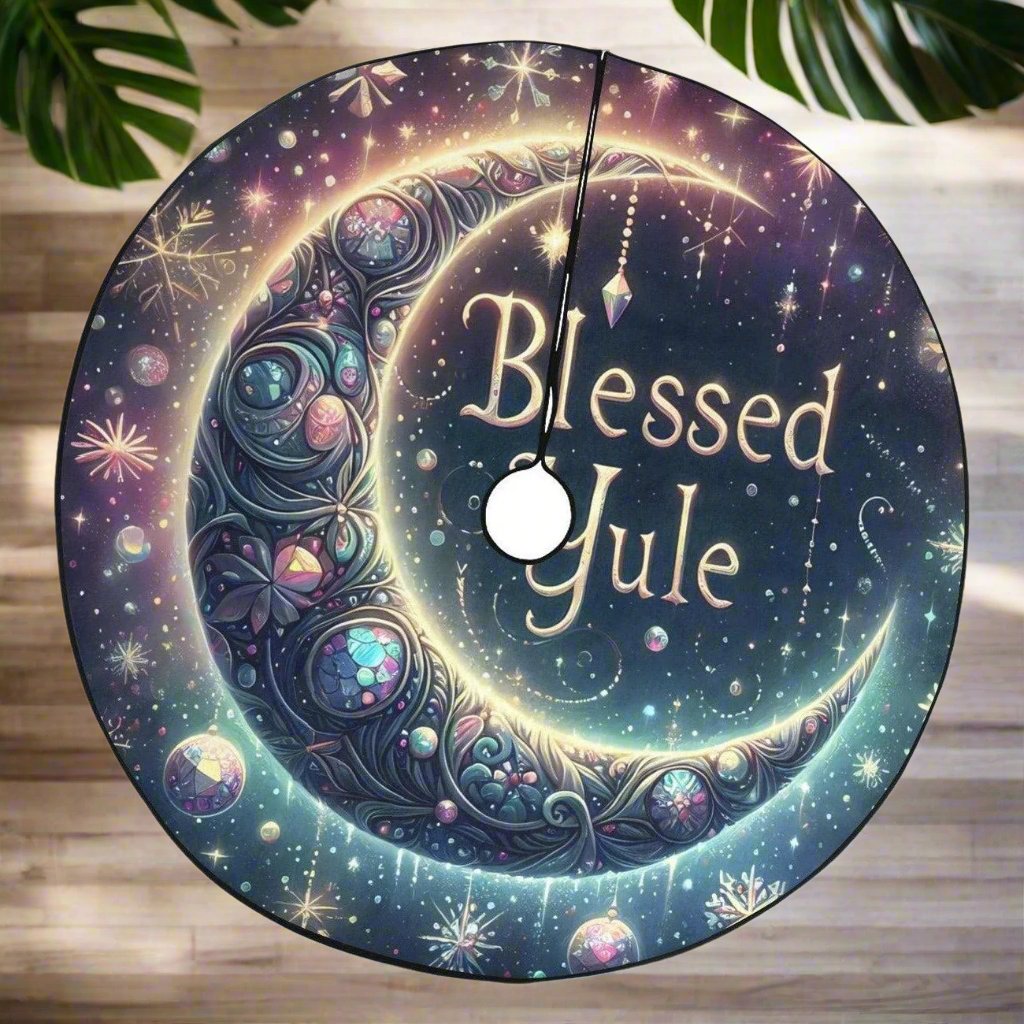 Celestial Moon Christmas Tree Skirt for Yule Decor-MoonChildWorld