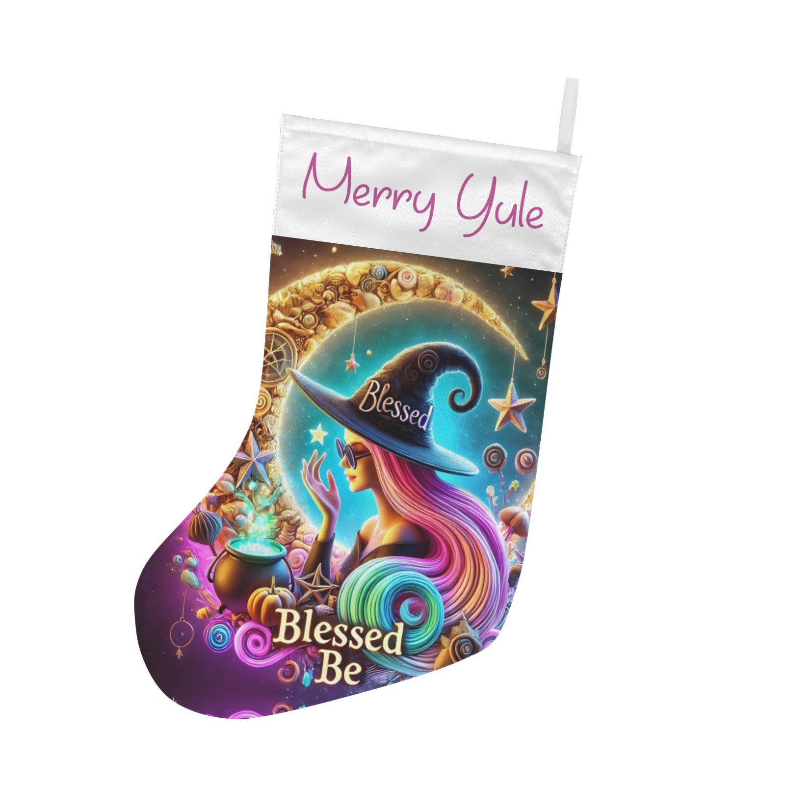 Blessed Yule Witch Christmas Stocking for Yule Decorations-MoonChildWorld
