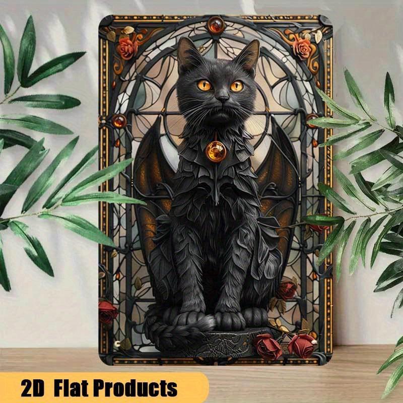 Winged Cat Wall Art Black Cat Metal Sign Gothic Witchcraft Wall Decor-MoonChildWorld