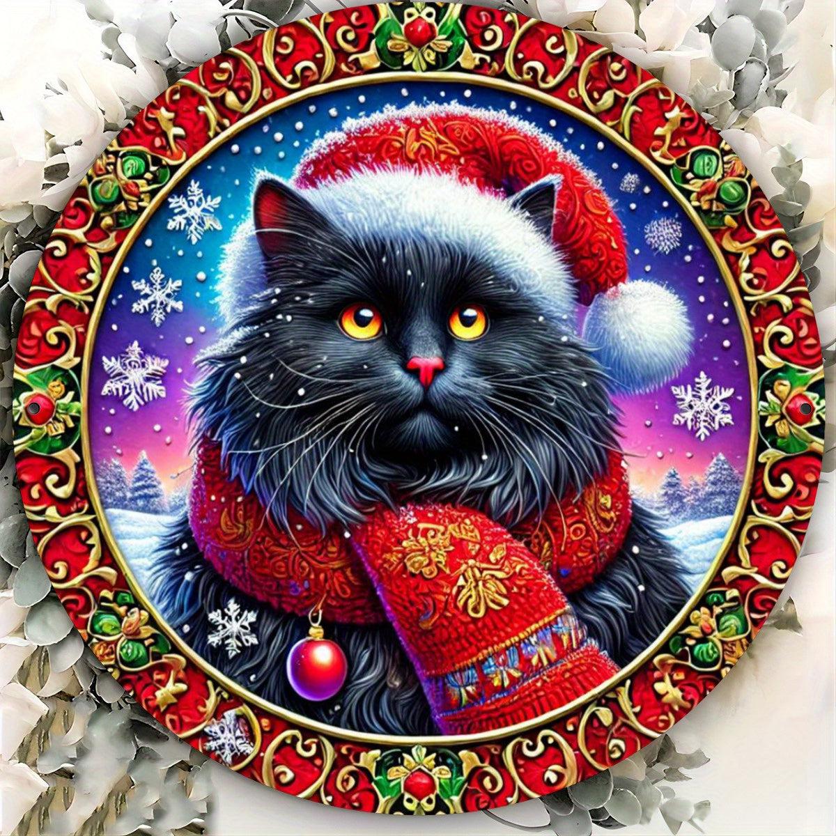 Charming Black Cat Metal Sign for Witchy Christmas Wall Decor-MoonChildWorld