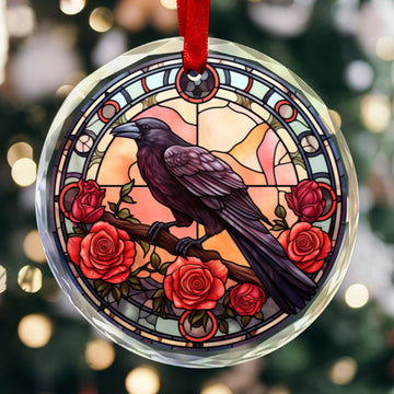 Gothic Crow Ornament Black Raven Glass Christmas Ornament-MoonChildWorld