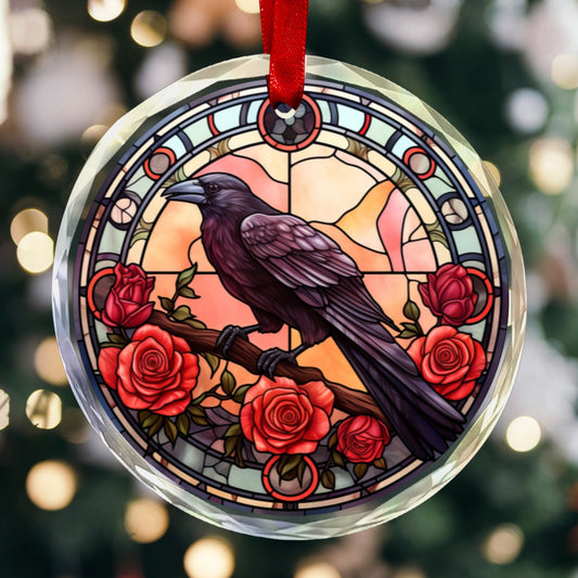 Gothic Crow Ornament Black Raven Glass Christmas Ornament