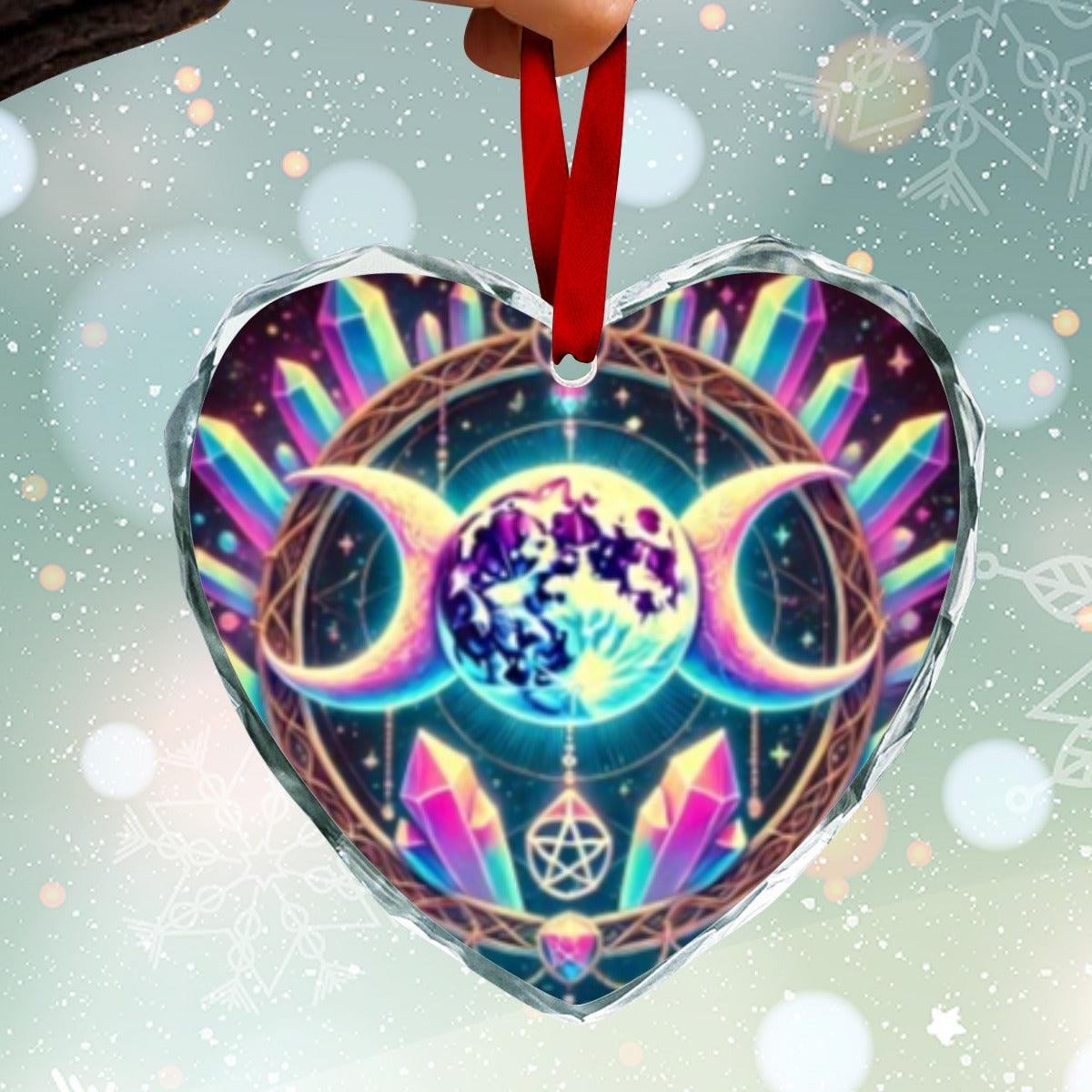 Crystal Triple Moon Wiccan Christmas Heart-Shaped Crystal Glass Ornament-MoonChildWorld