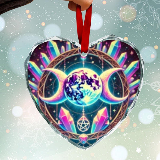 Crystal Triple Moon Wiccan Christmas Heart-Shaped Crystal Glass Ornament
