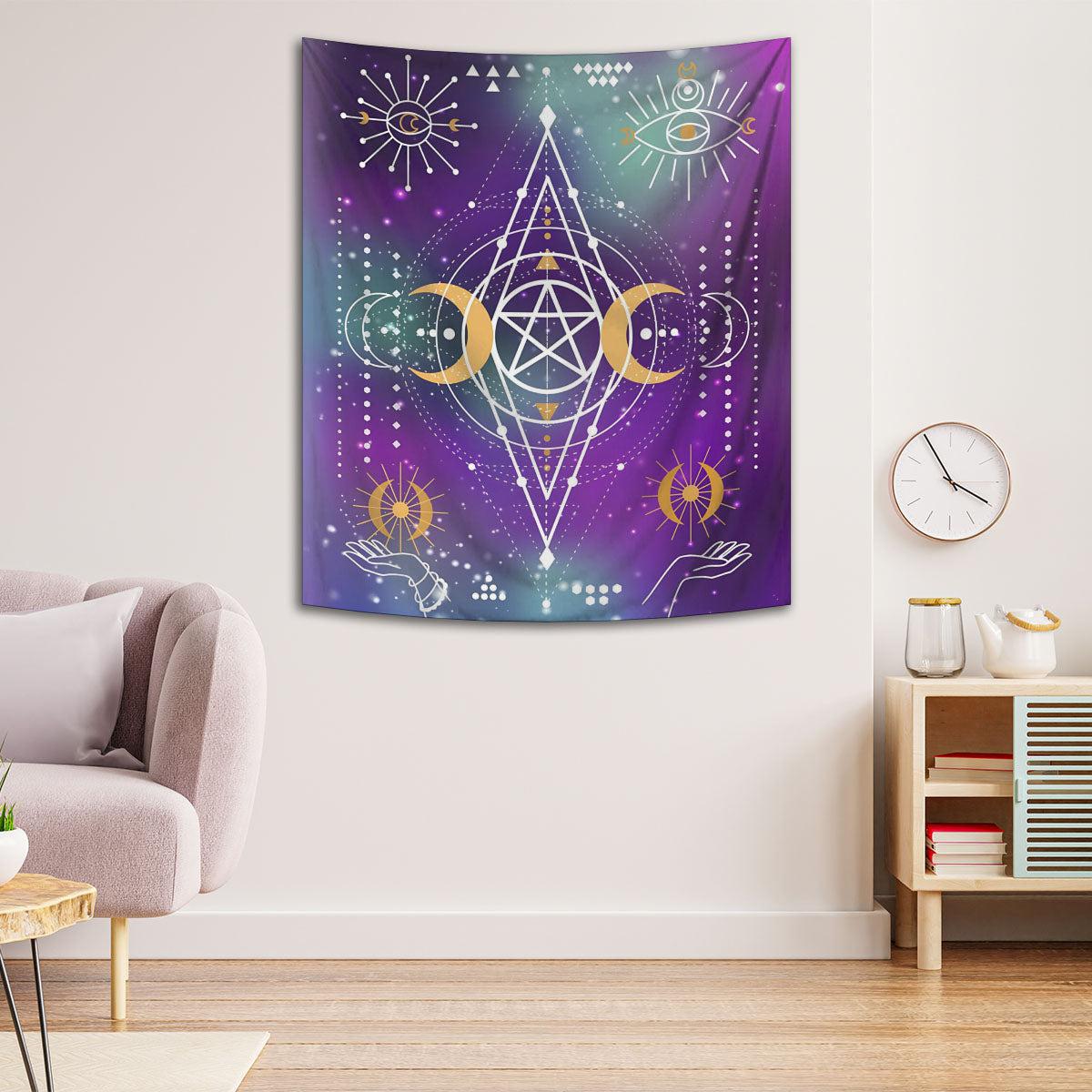 Pentacle Triple Moon Wicca Tapestry Pagan Wall Hanging-MoonChildWorld