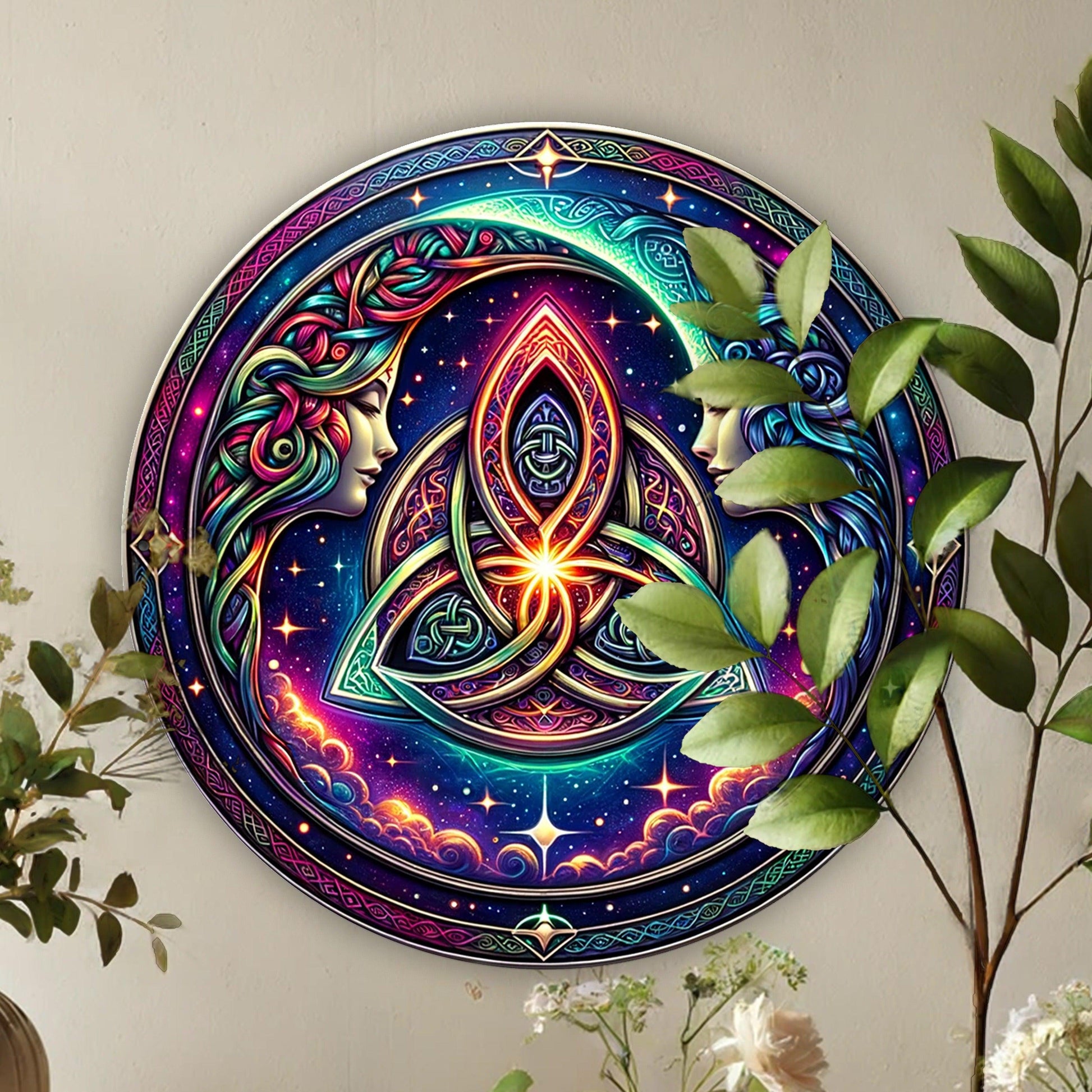 Celtic Moon Metal Sign Goddess Moon and Triquetra Wall Decor-MoonChildWorld