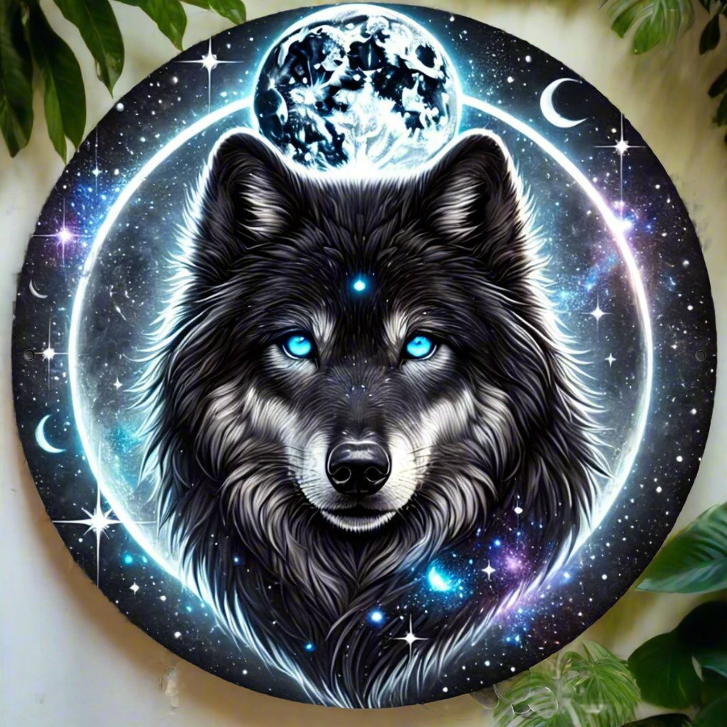 Moon Wolf Metal Sign Spirit Wolf Wall Art Christmas Home Decor-MoonChildWorld