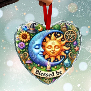 Wicca Sun Moon Pagan Blessed Yule Heart-Shaped Crystal Glass Ornament-MoonChildWorld