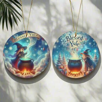 Little Witch Ceramic Christmas Ornament for Yule Tree Decorations